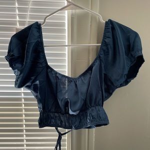 New without tags blue puff sleeve crop top